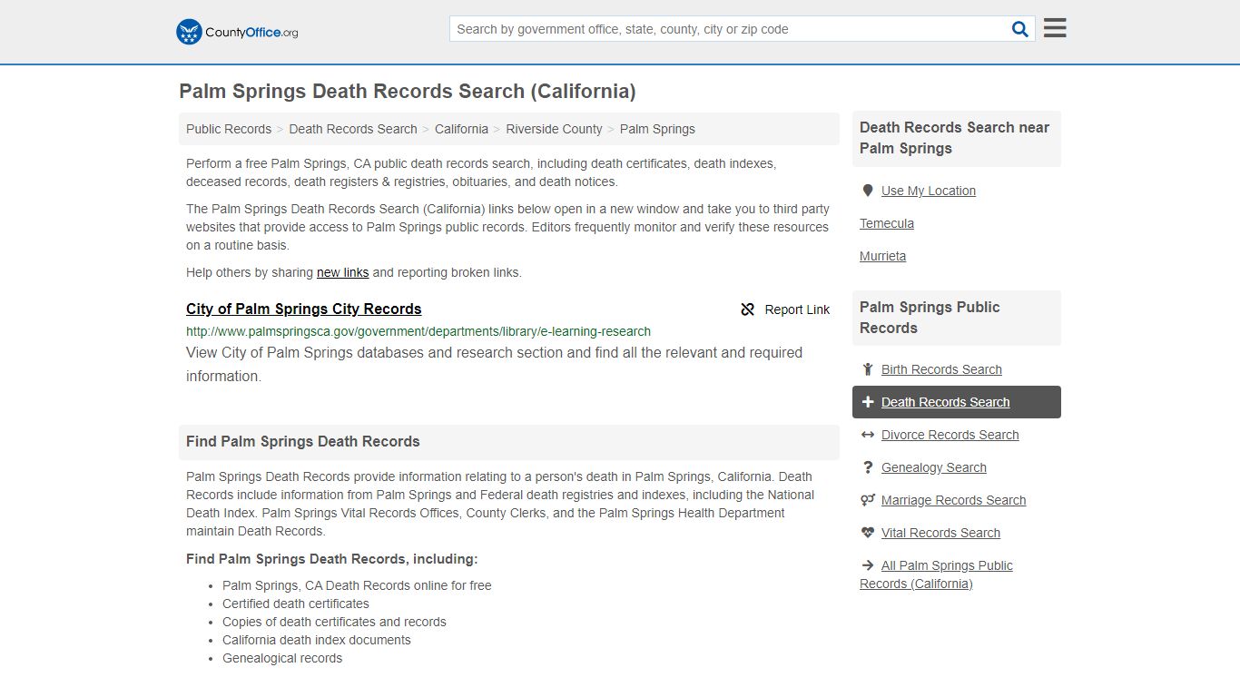 Death Records Search - Palm Springs, CA (Death ...