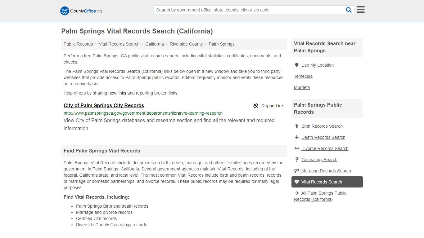 Vital Records Search - Palm Springs, CA (Birth, Death ...